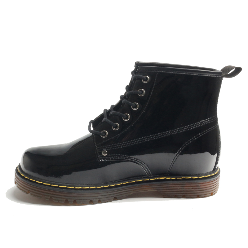 Black Patentpu Upper Mid Cut Lace Up Ankle Marten Boots